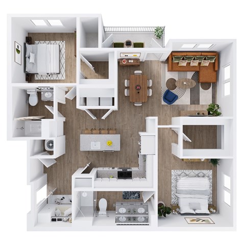 Floor plan for 2 beds, 2 baths, 1262 sqft